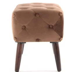 Brauner Polsterhocker aus Samt mit Knöpfen - Tijong