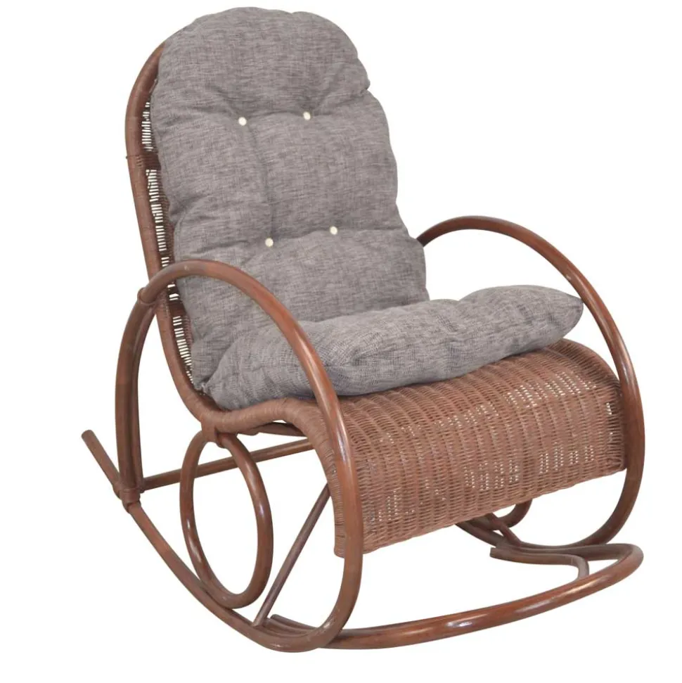 Brauner Schaukelstuhl aus lackiertem Rattan - Asalion