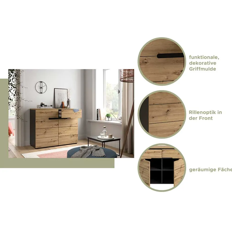 Breite Flurkommode mit zwei Schubladen - Norja