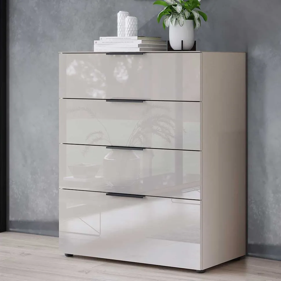 Breite Hochkommode in Hellgrau - Aquara