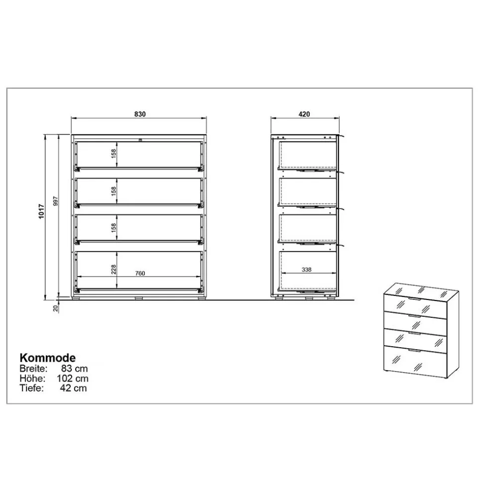 Breite Hochkommode in Hellgrau - Aquara