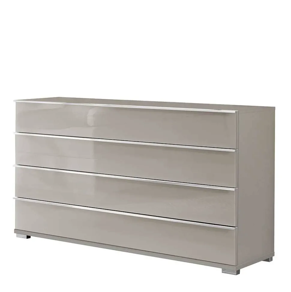 Breite Kommode in Hellgrau mit Glasfront - Nucina