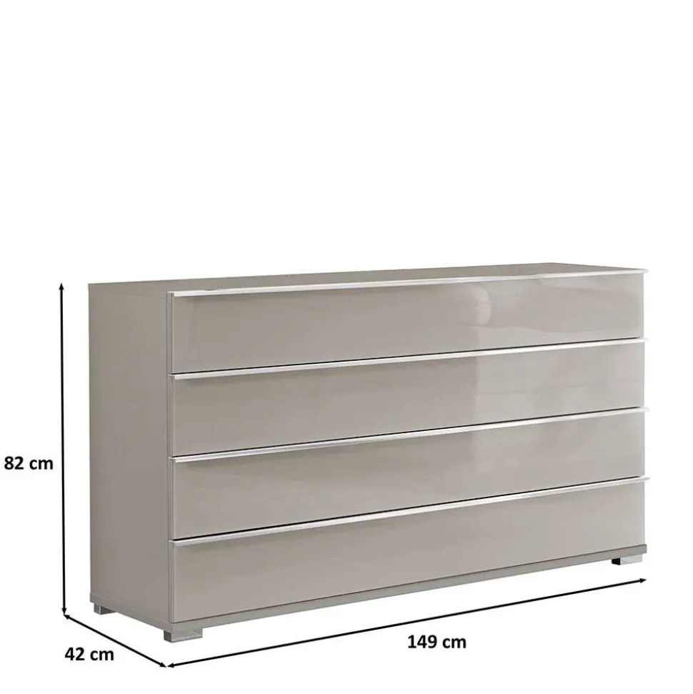 Breite Kommode in Hellgrau mit Glasfront - Nucina