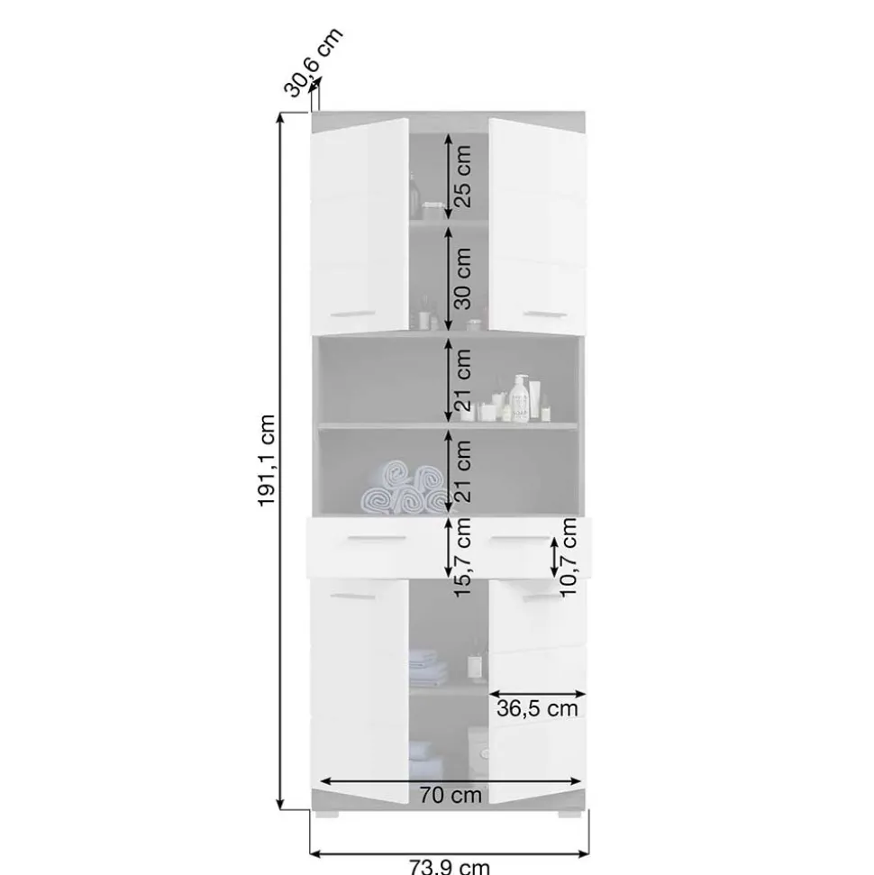 Breiter Hochschrank fürs Bad 74x191x31 cm - Nancys