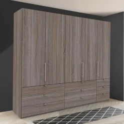 Breiter Kleiderschrank in Eiche Dunkel - Crenba