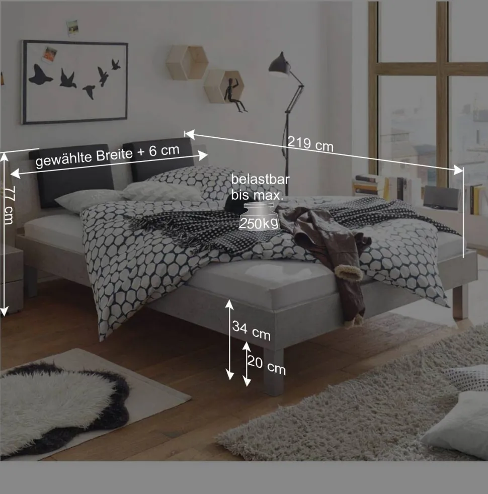 Breites Bett Cabelia in Beton Optik Dekor Grau