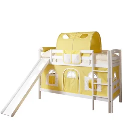 Buche Doppelhochbett in Weiß & Gelb - Linus