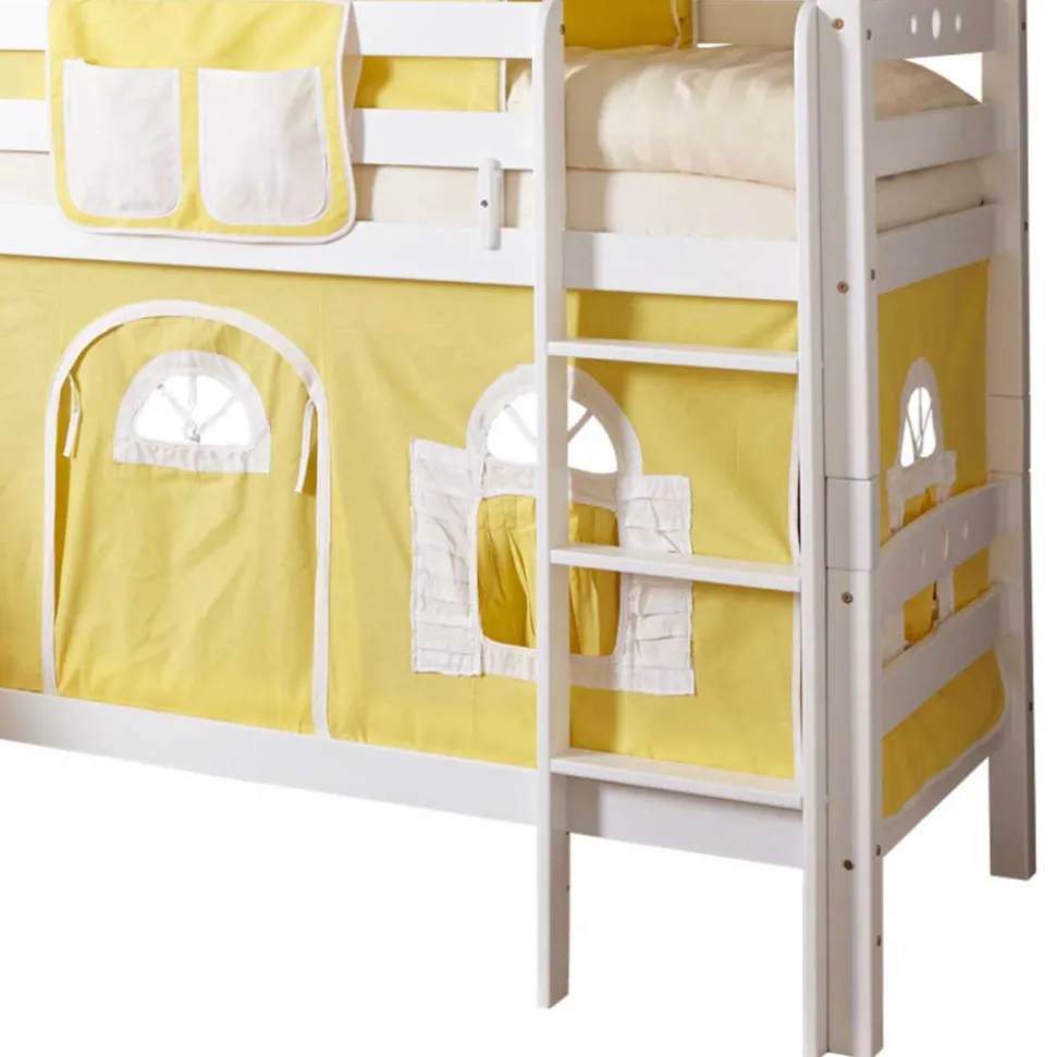 Buche Doppelhochbett in Weiß & Gelb - Linus