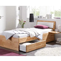 Buche Massivholzbett Gulmez inklusive Bettkästen mit gedämpftem Selbsteinzug