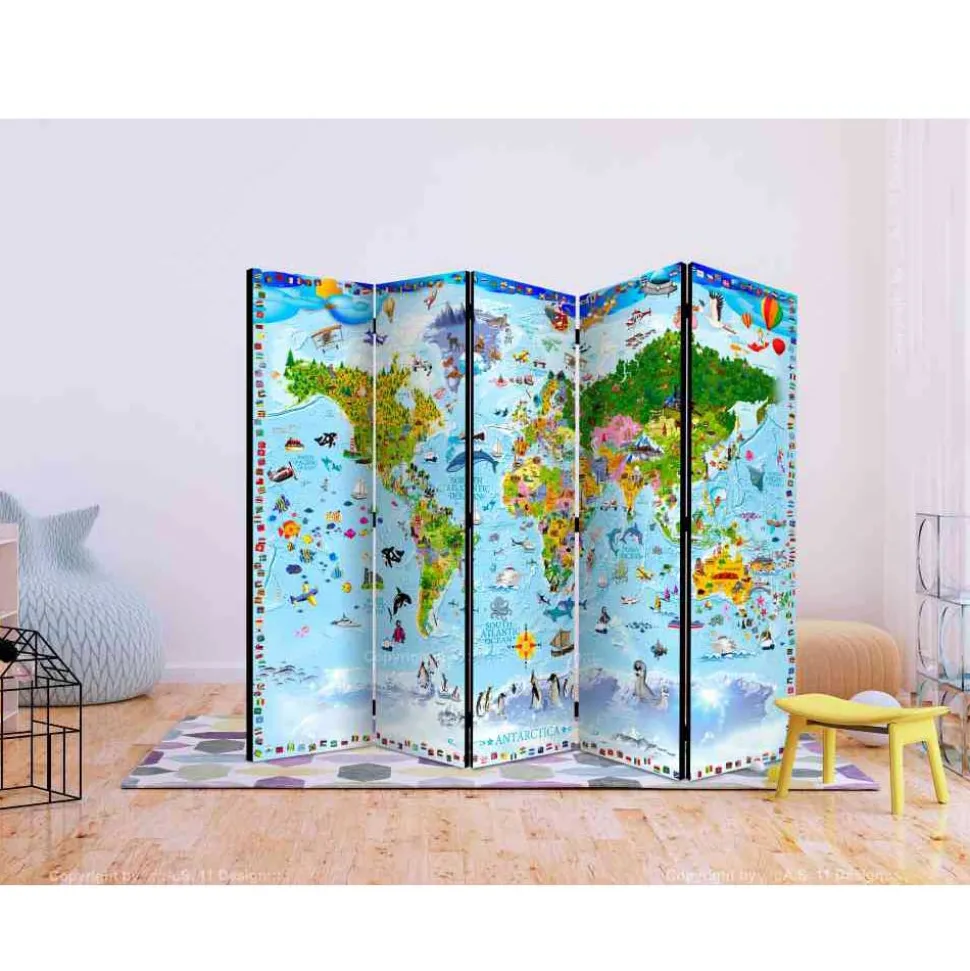 Bunter Kinderzimmer Paravent Weltkarte - Room