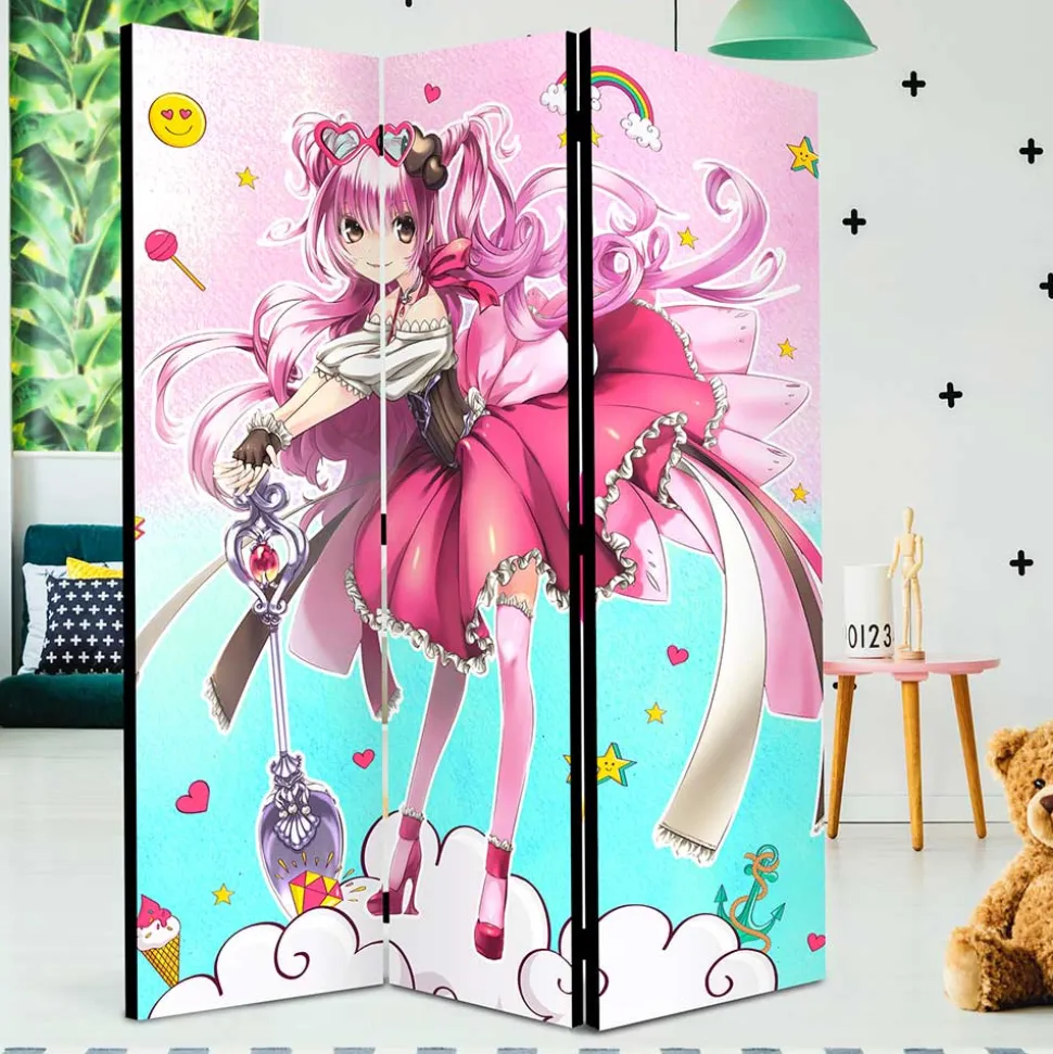 Bunter Paravent mit Manga Mädchen Motiv - Vinales