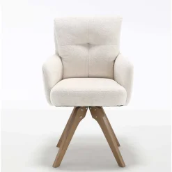 Chenille Armlehnenstuhl in Creme - Max (2er Set)