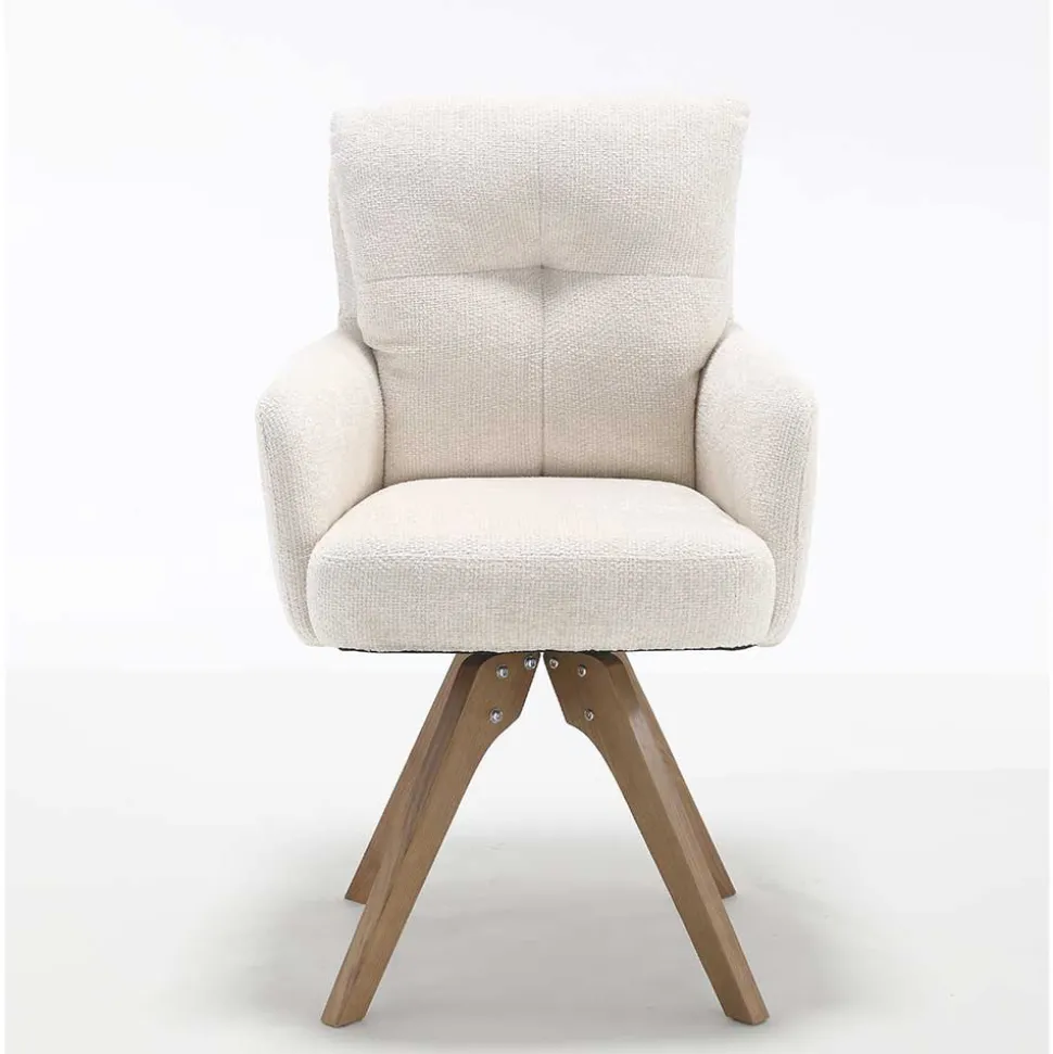 Chenille Armlehnenstuhl in Creme - Max (2er Set)