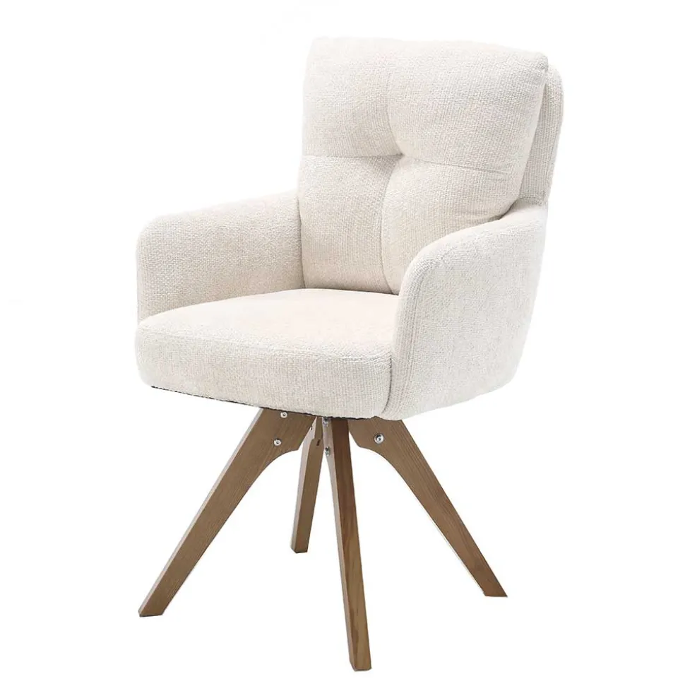 Chenille Armlehnenstuhl in Creme - Max (2er Set)