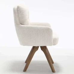 Chenille Armlehnenstuhl in Creme - Max (2er Set)