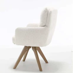 Chenille Armlehnenstuhl in Creme - Max (2er Set)