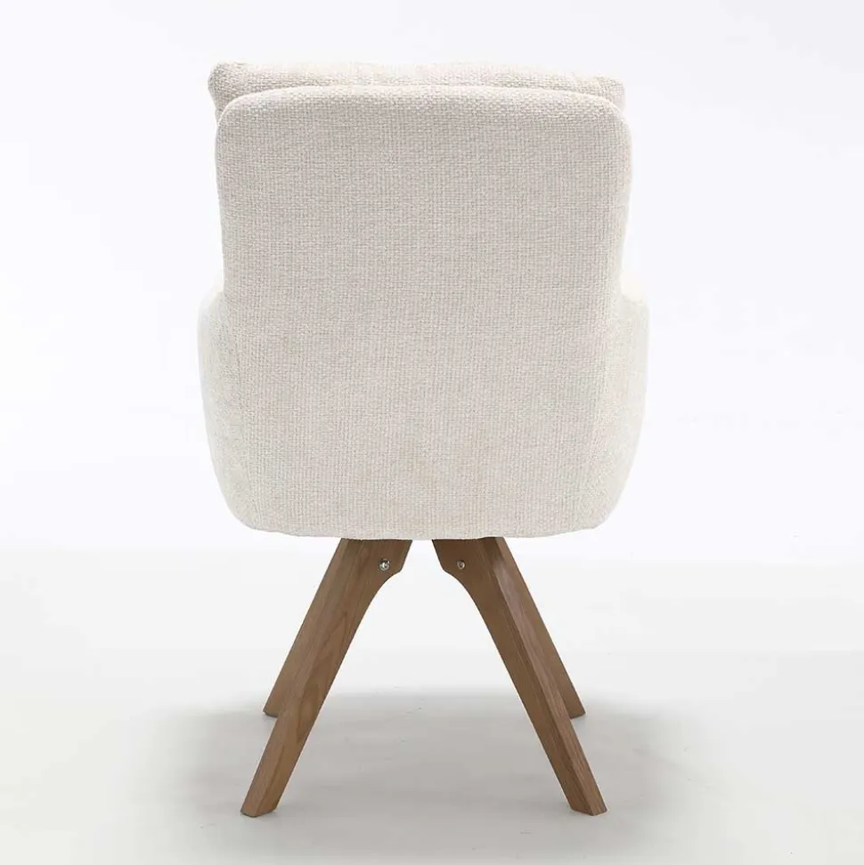 Chenille Armlehnenstuhl in Creme - Max (2er Set)