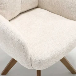 Chenille Armlehnenstuhl in Creme - Max (2er Set)