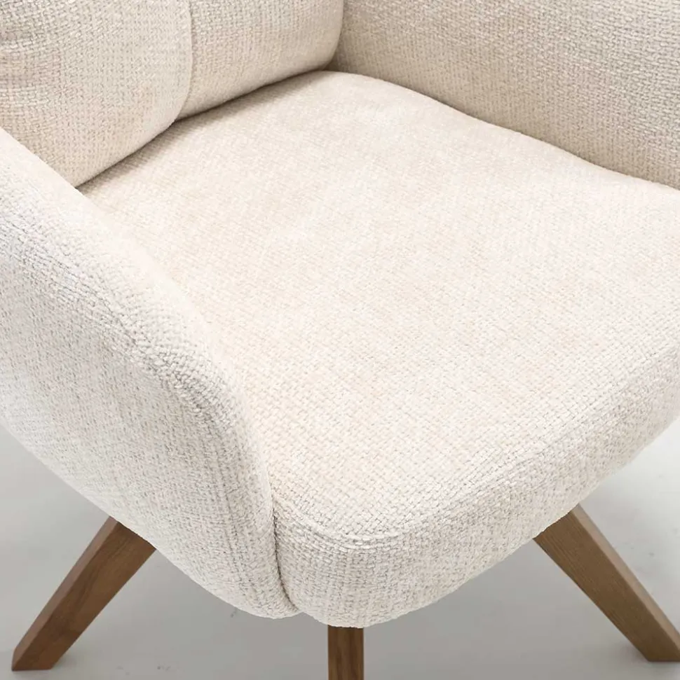 Chenille Armlehnenstuhl in Creme - Max (2er Set)