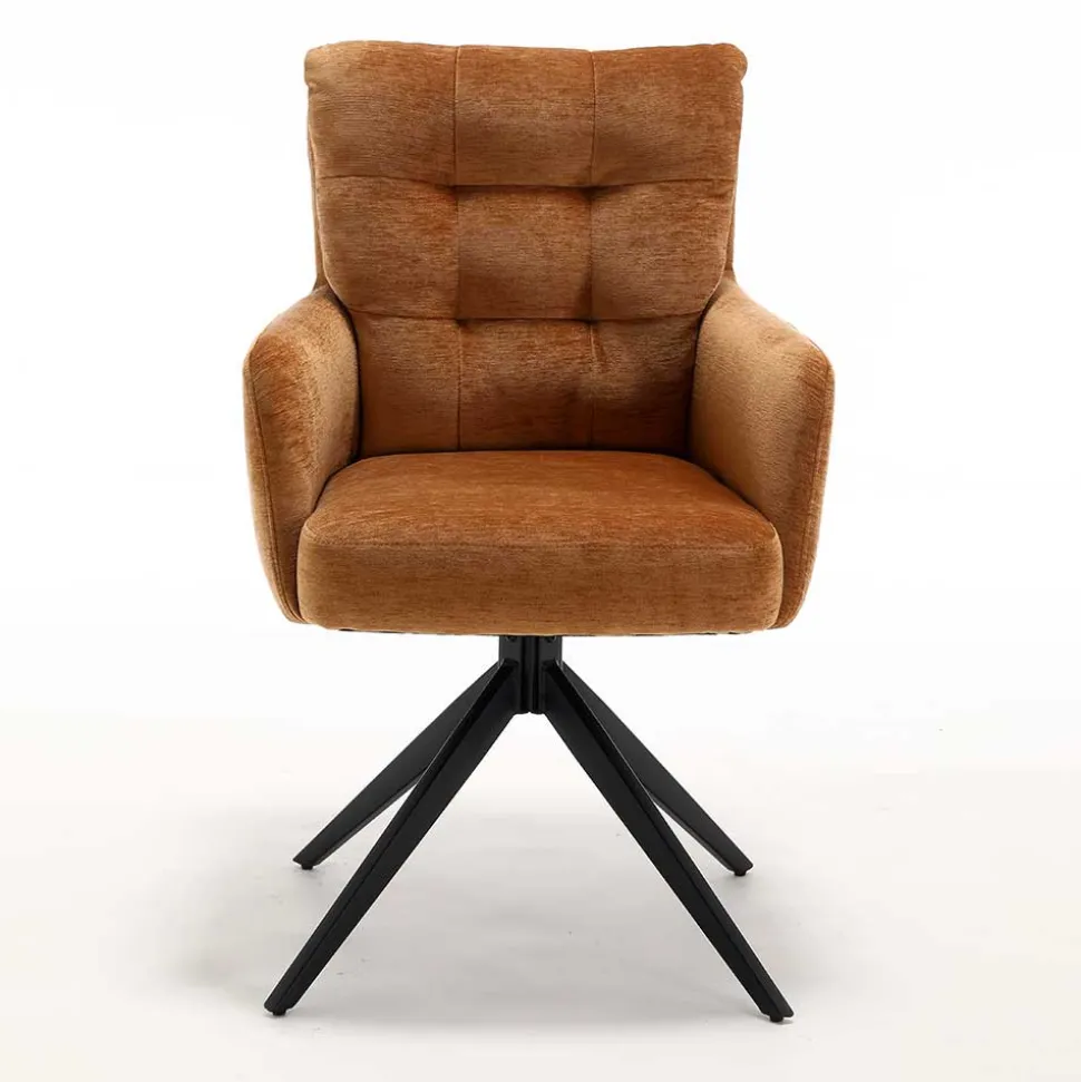 Chenille Armlehnenstuhl in Ockergelb - Martinus (2er Set)