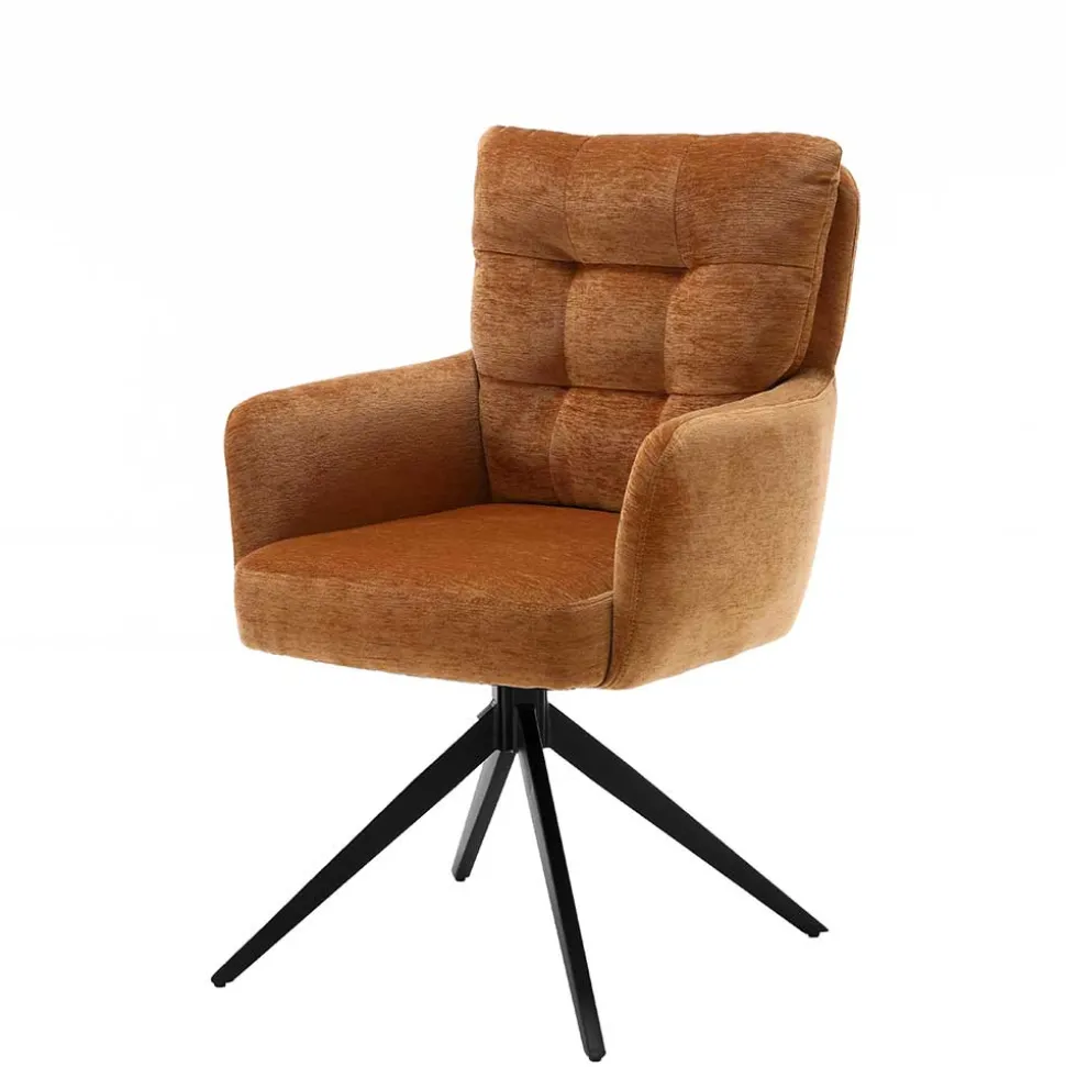 Chenille Armlehnenstuhl in Ockergelb - Martinus (2er Set)