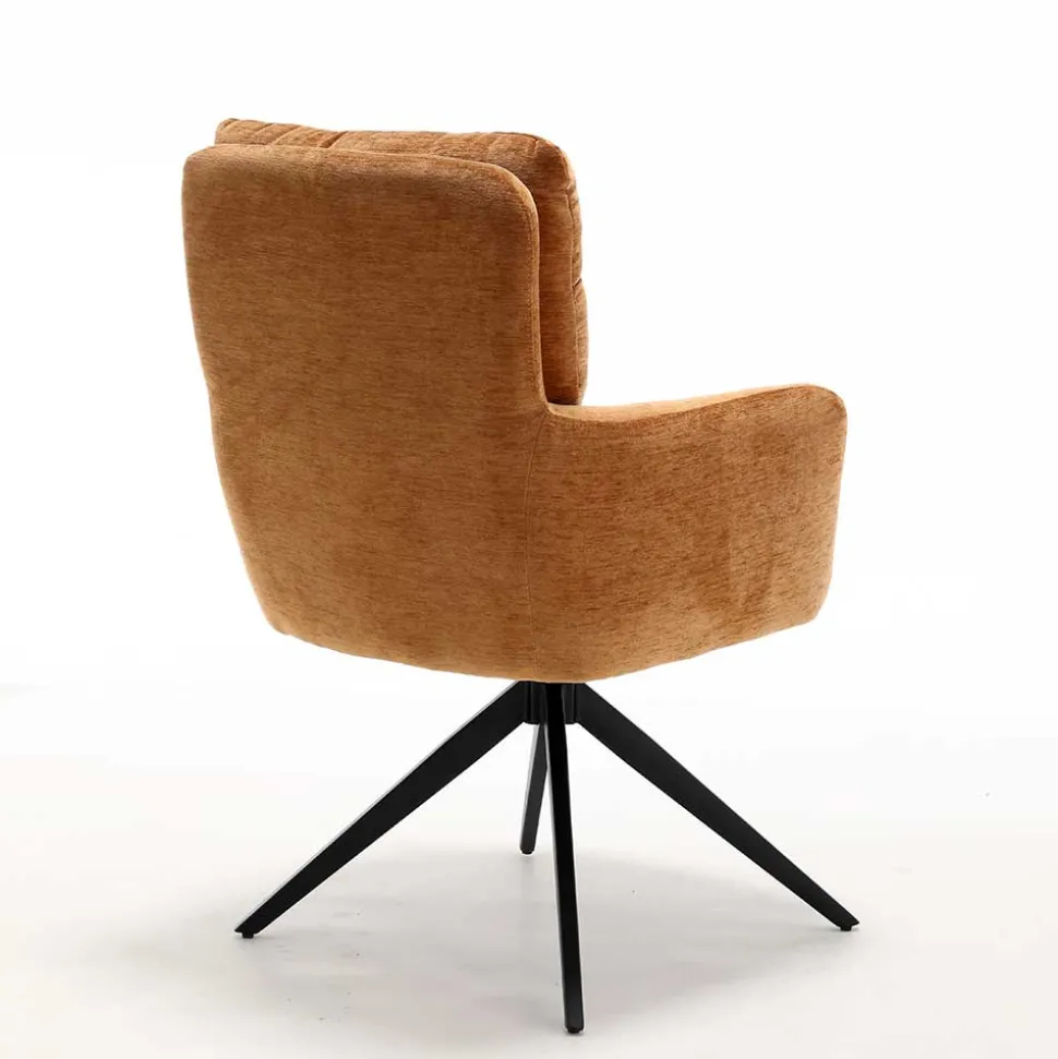 Chenille Armlehnenstuhl in Ockergelb - Martinus (2er Set)