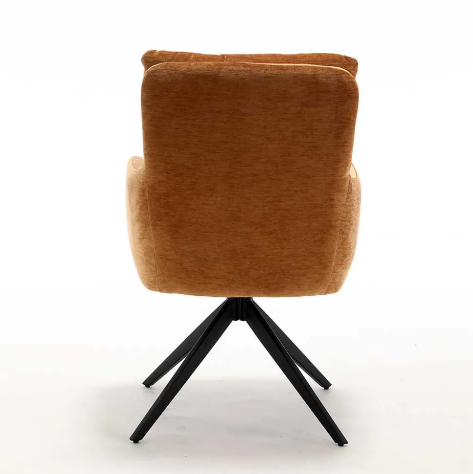 Chenille Armlehnenstuhl in Ockergelb - Martinus (2er Set)