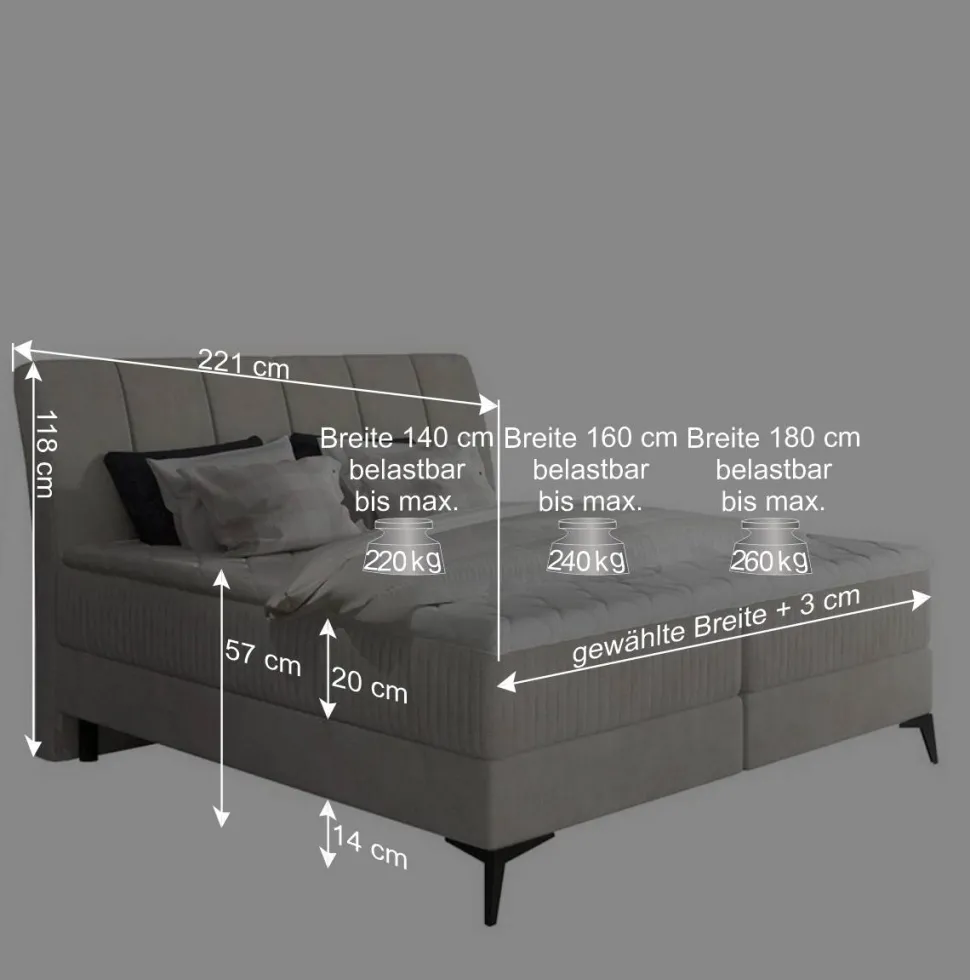 Chenille Polsterbett in Hellgrau - Laduvia