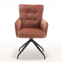 Chenille-Armlehnenstuhl in Kupfer Rotbraun - Medeos (2er Set)