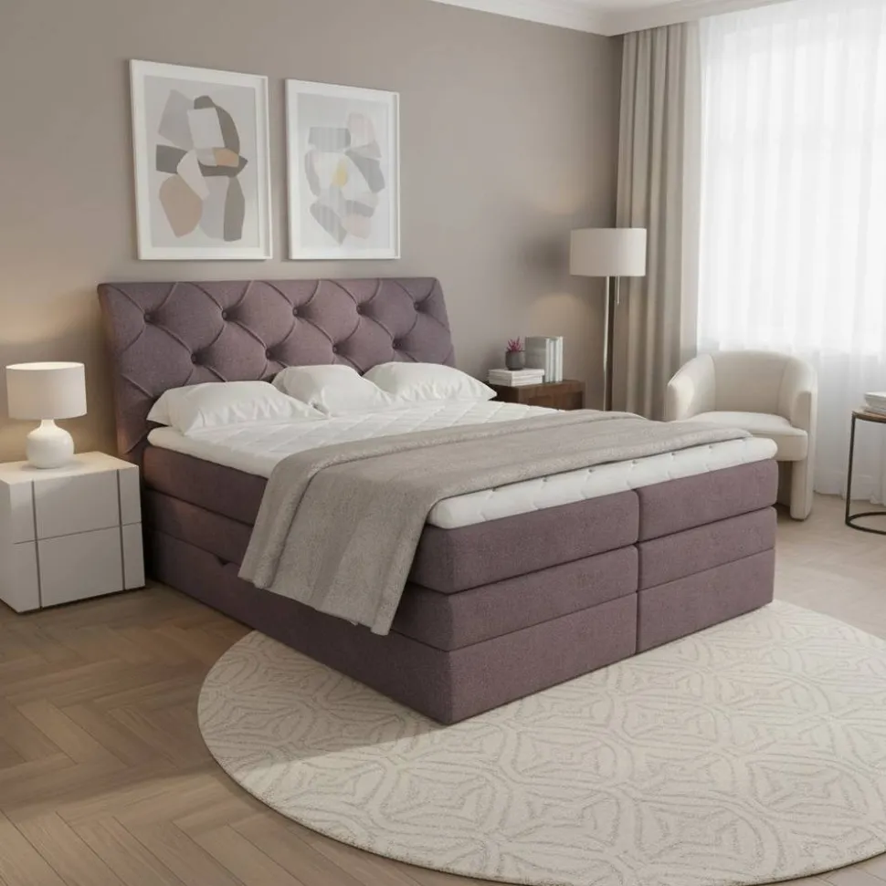 Chesterfield Boxspringbett in Mauve Samt - Zoalin
