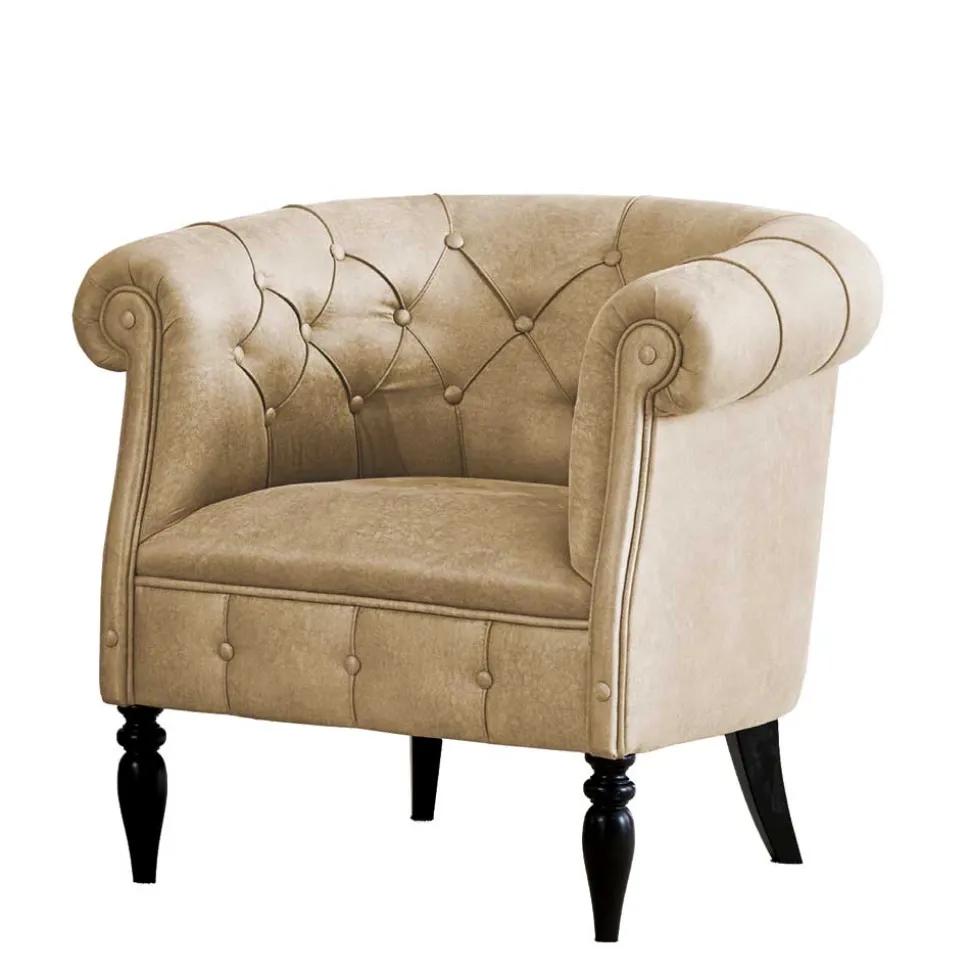 Chesterfield Design-Sessel in Beige und Schwarz - Kiano