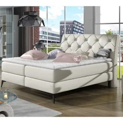Chesterfield Kunstlederbett in Creme - Micerdo