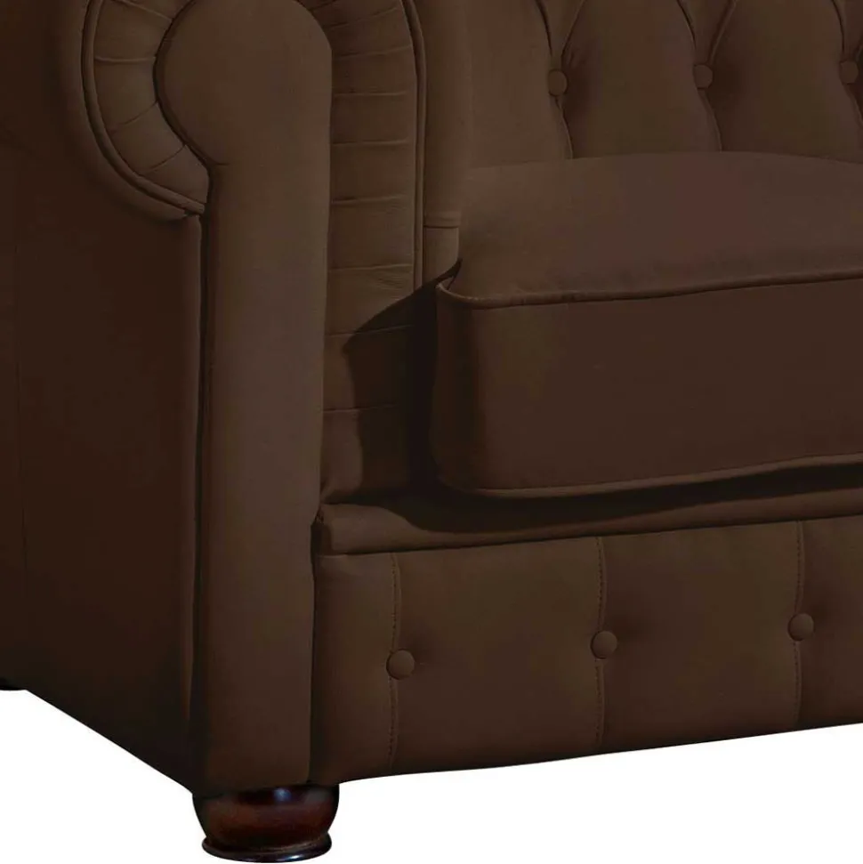 Chesterfield Kunstledercouch in Braun - Cementa