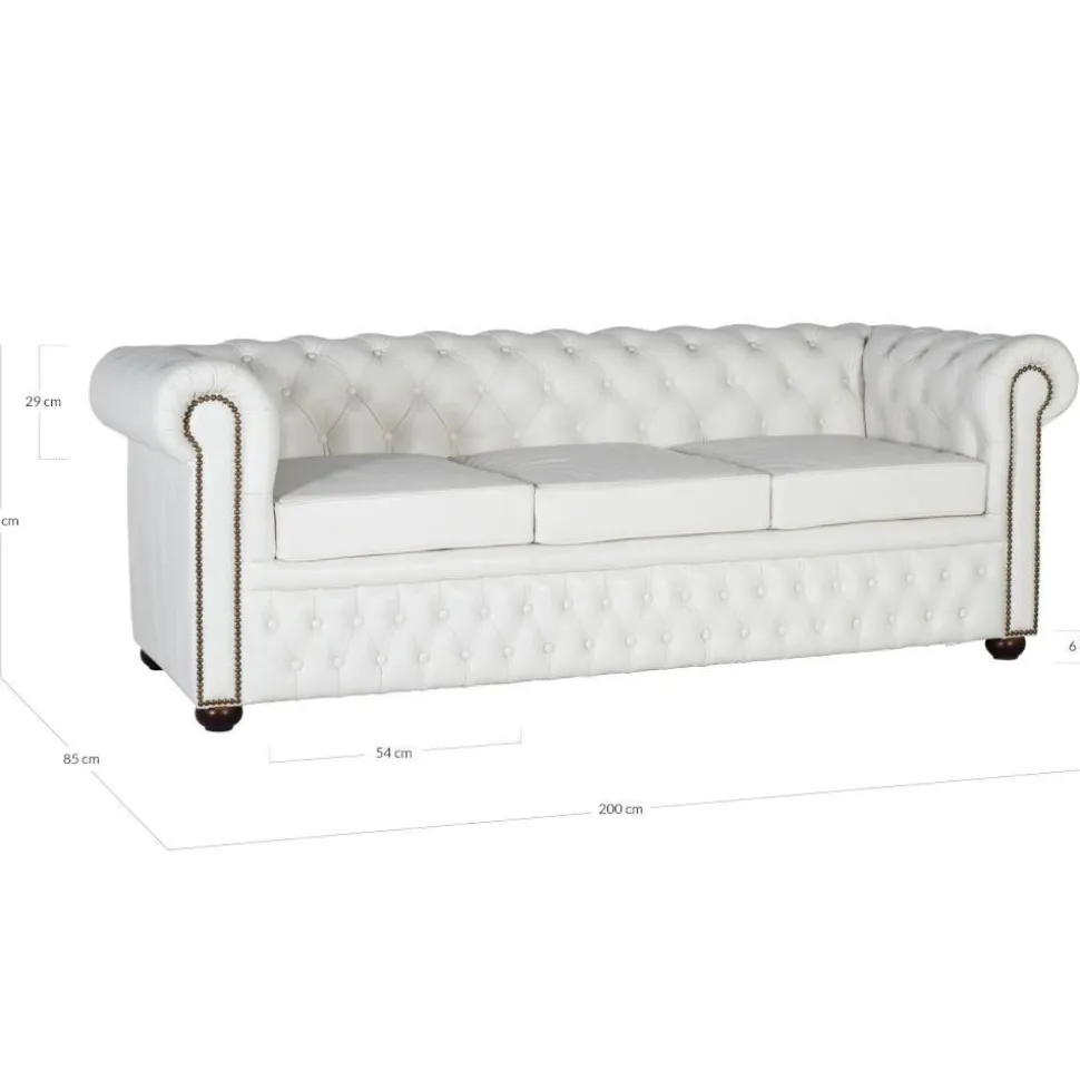 Chesterfield Ledersofa in Weiß - Pavias