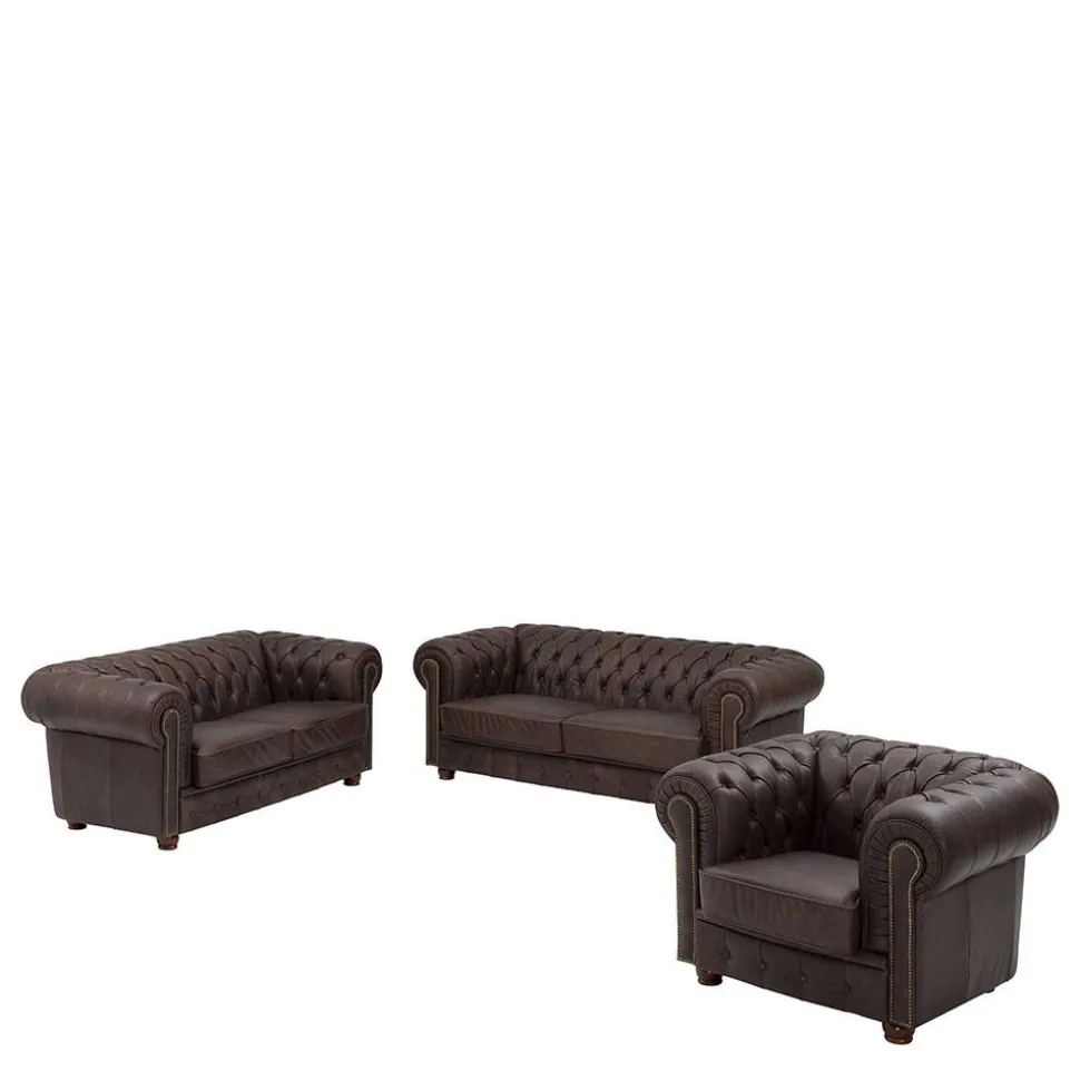 Chesterfield Polstergruppe aus Leder - Pluna (dreiteilig)