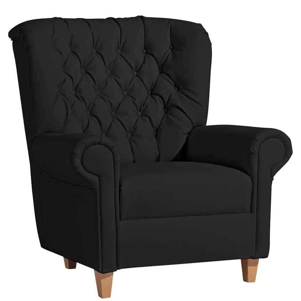 Chesterfield Polstersessel in Schwarz Kunstleder - Centurion