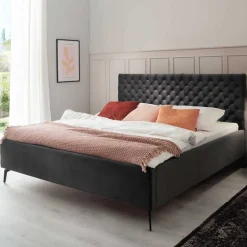 Chesterfield Samtbett in Anthrazit - Satos