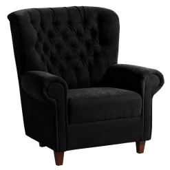 Chesterfield Sessel aus schwarzem Velours - Nikolas