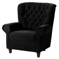 Chesterfield Sessel aus schwarzem Velours - Nikolas