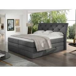 Chesterfield Stoff-Boxspringbett in Dunkelgrau - Cleva