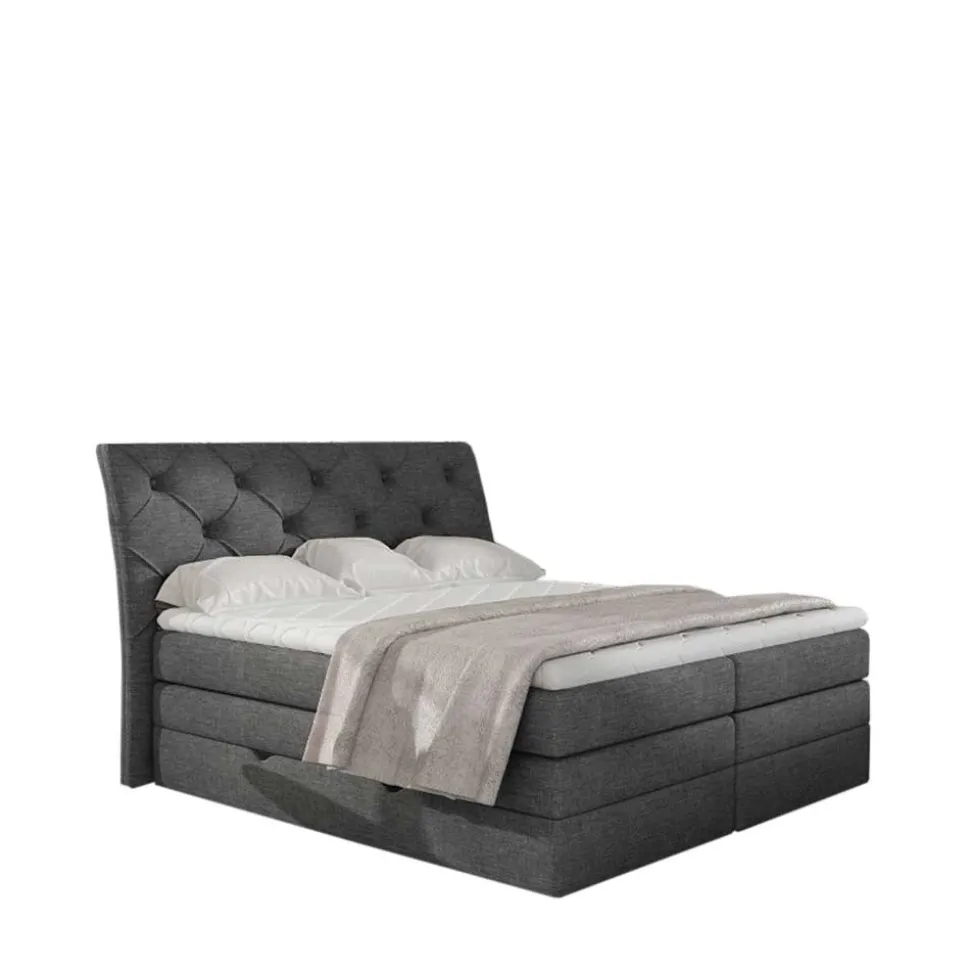 Chesterfield Stoff-Boxspringbett in Dunkelgrau - Cleva