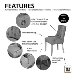 Chesterfield Stuhl in Grau meliert und Schwarz - Menton