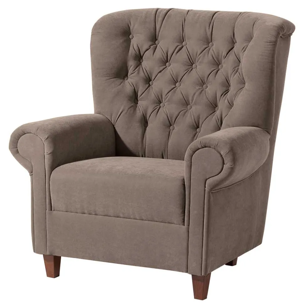 Chesterfield Velours-Sessel in Beigegrau - Georgetta