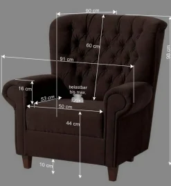 Chesterfield Velours-Sessel in Beigegrau - Georgetta