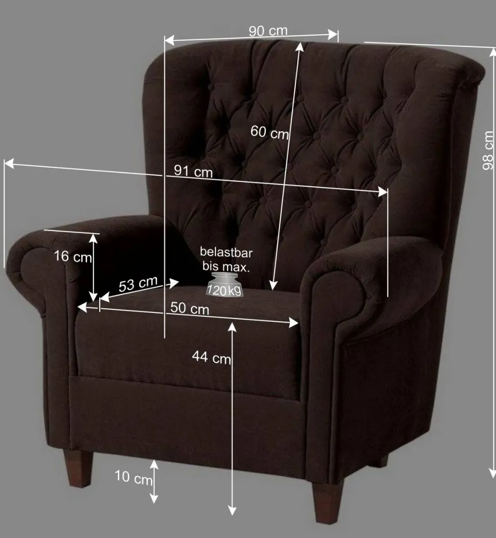 Chesterfield Velours-Sessel in Beigegrau - Georgetta