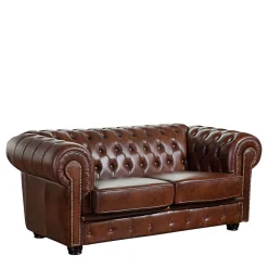 Chesterfield Zweisitzer Sofa in Braun - Pluna