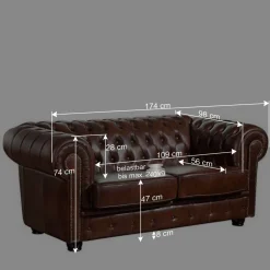 Chesterfield Zweisitzer Sofa in Braun - Pluna