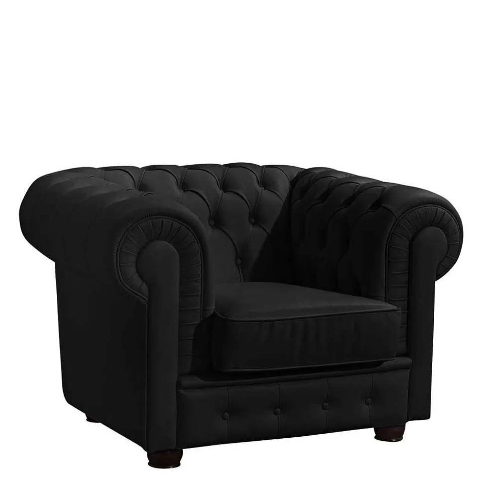 Chesterfield-Sessel in Schwarz Kunstleder - Riscos