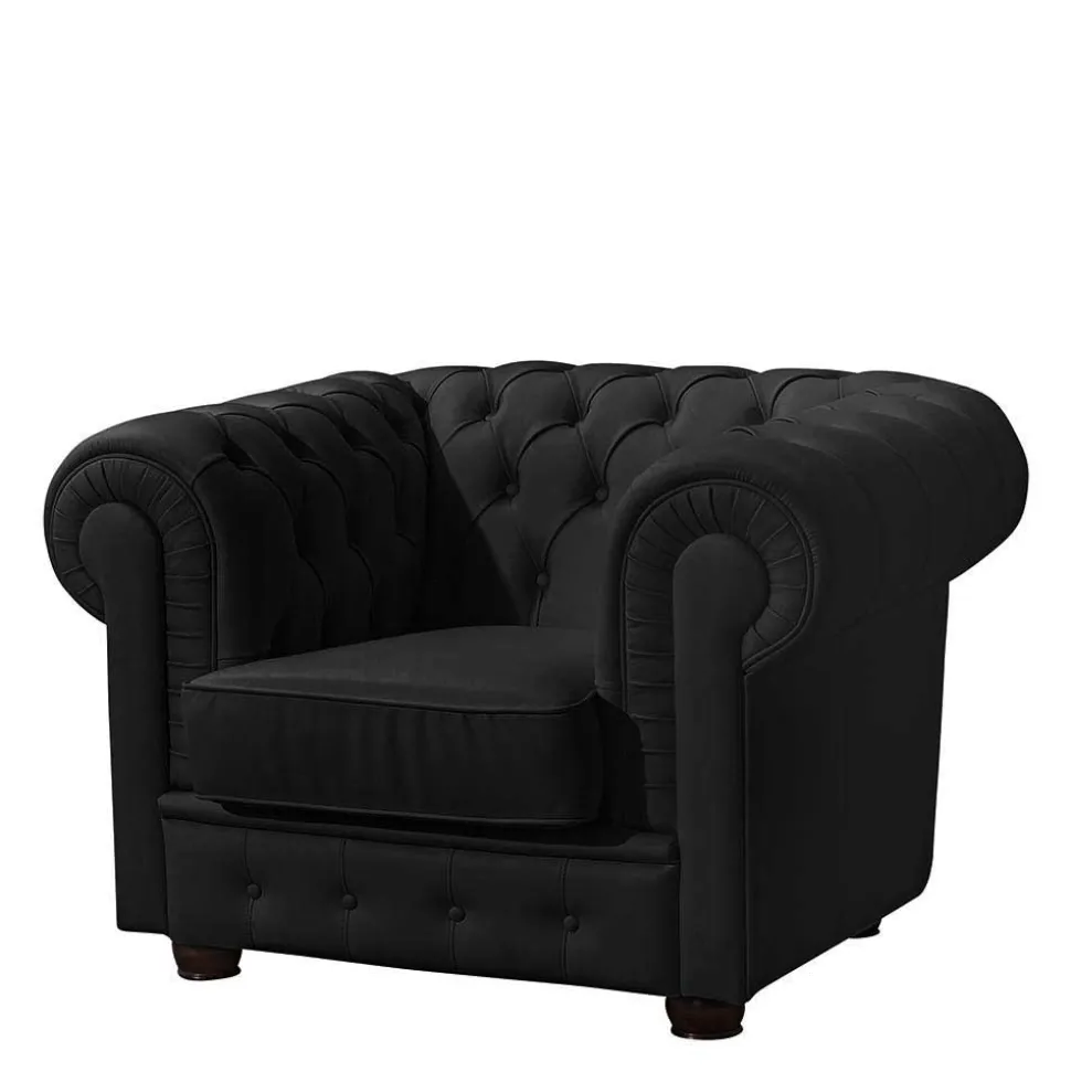 Chesterfield-Sessel in Schwarz Kunstleder - Riscos