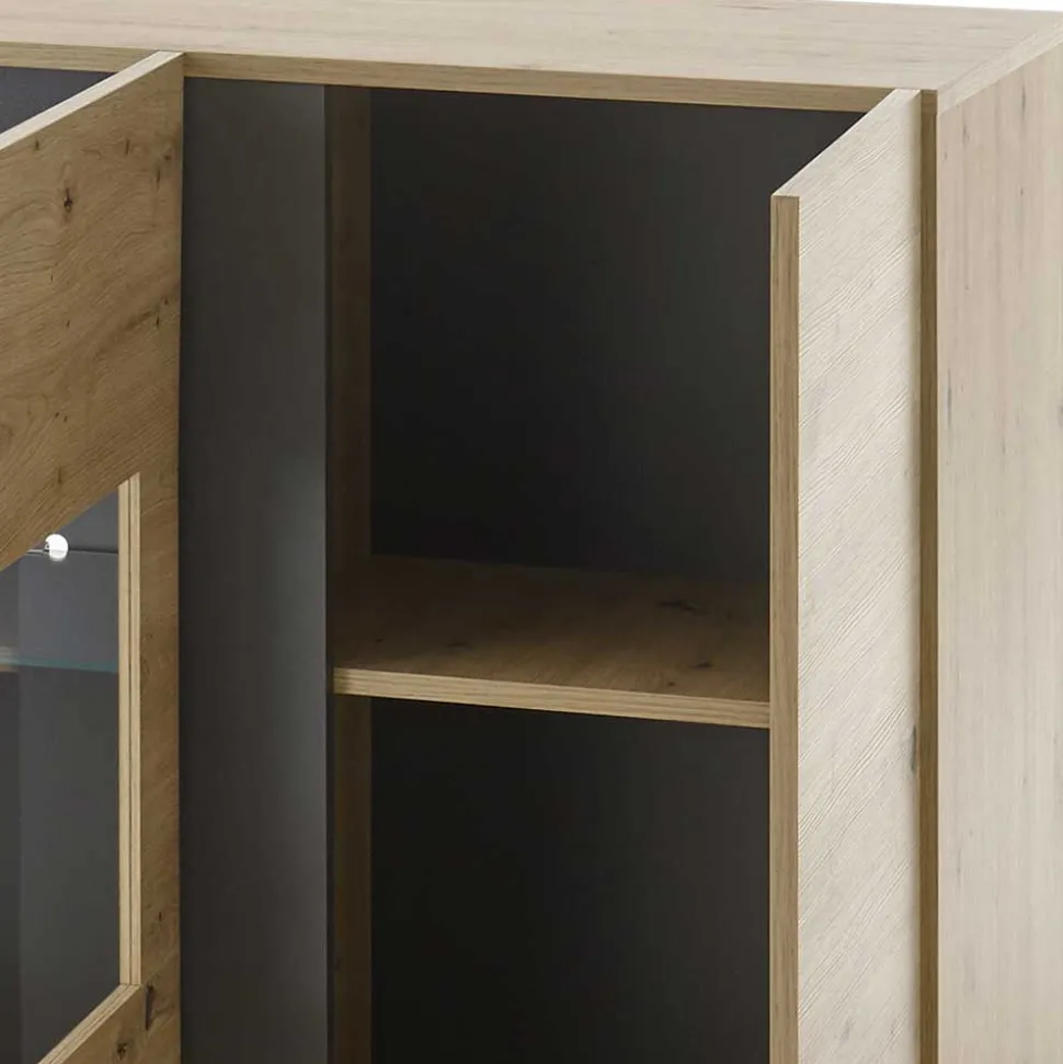 138cm breite Kommode mit Glaseinsatz - Lairian